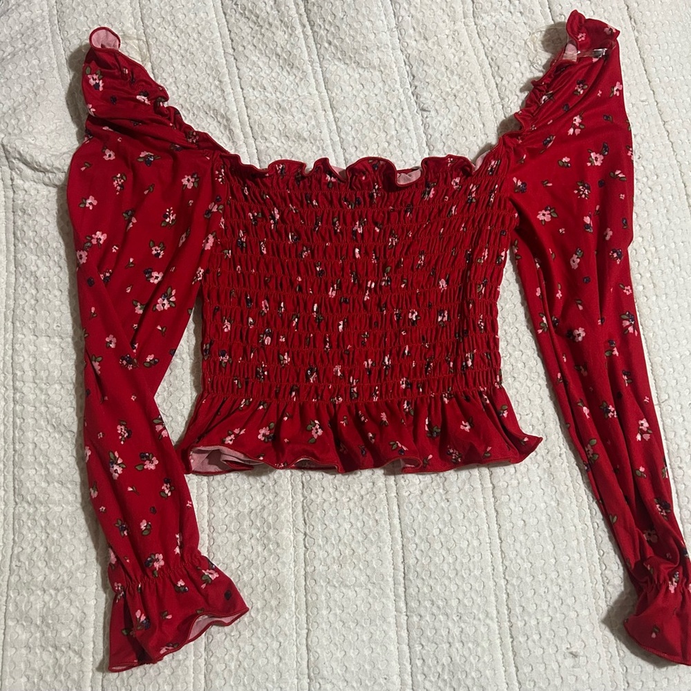 Heart Hips Red Floral Smocked Blouse
